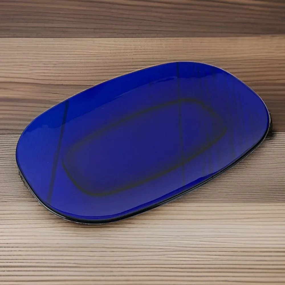 Vintage Bormioli Rocco Cobalt Blue Duralex Glass 14 Inch Oblong Platter France